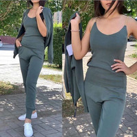 Jesień dzianiny zestawy dla kobiet jednolita seksowna kamizelka z długim rękawem Zipper Cardigans spodnie z elastyczną gumką w pasie 3 sztuk zestawy dresy odzież kobiet 6